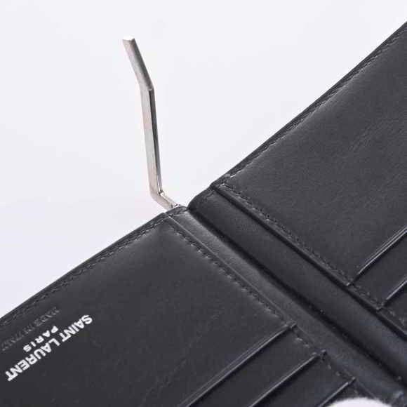Saint Laurent Leather Money Clip Bifold Wallet Billfold Black - Picture 8 of 8